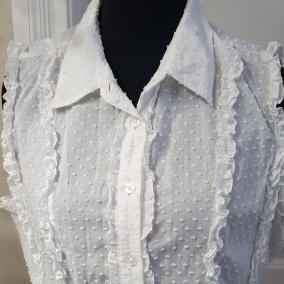 Moda International White Ruffle Button-Down Shirt - Picture 3 of 6